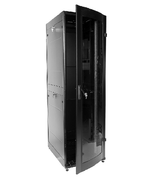 ЦМО Шкаф телекоммуникационный напольный ПРОФ универсальный 42U (600x600) дверь стекло, чёрный, в сборе (ШТК-МП-42.6.6-1ААА-9005)