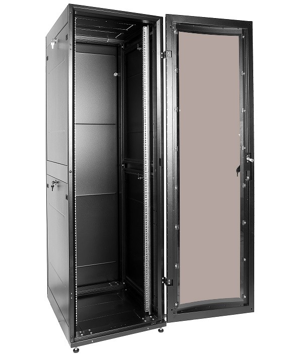 ЦМО Шкаф телекоммуникационный напольный ПРОФ универсальный 42U (600x800) дверь стекло, чёрный, в сборе (ШТК-МП-42.6.8-1ААА-9005)