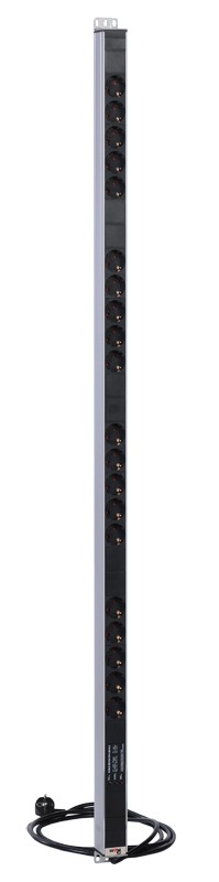 Вертикальный блок розеток Rem-16 с фил. и инд., 20 Schuko, 16A, алюм., 33-48U, шнур 3 м.
