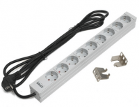 ЦМО Блок силовых розеток Zpas, горизонтальный, неуправляемый, Shuko х 9, вход Schuko, шнур 3 м, 1U, 44х431х44,4 мм (ВхШхГ), 16А, светло-серый (LZ30-09-SU-000/ C)