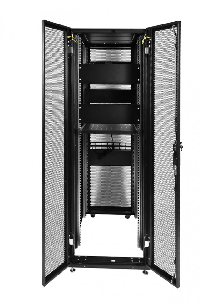 ЦМО Шкаф серверный ПРОФ напольный 48U (600x1000) дверь перфор., задние двойные перфор., черный, в сборе (ШТК-СП-48.6.10-48АА-9005) (1 коробка)