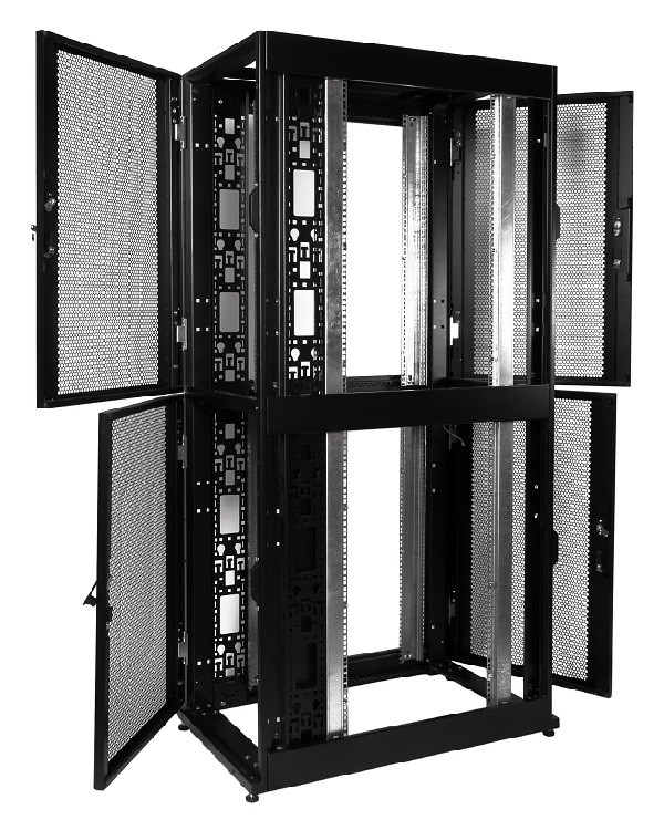 ЦМО Шкаф серверный ПРОФ напольный колокейшн 46U (600x1000) 2 секции, дверь перфор. 2 шт., черный, в сборе (ШТК-СП-К-2-46.6.10-44АА-Ч)