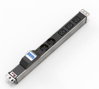 Блок розеток Rem-32 с авт., инд., 2 Sсhuko, 3 IEC 60320 C19, 32А, алюм., 19&quot;, колодка