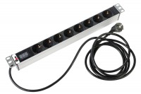 ЦМО Блок розеток Rem-16 с амперметром, 8 Shuko, 16A, алюм., 19&quot;, шнур 3 м. (R-16-8S-AM-440-3)